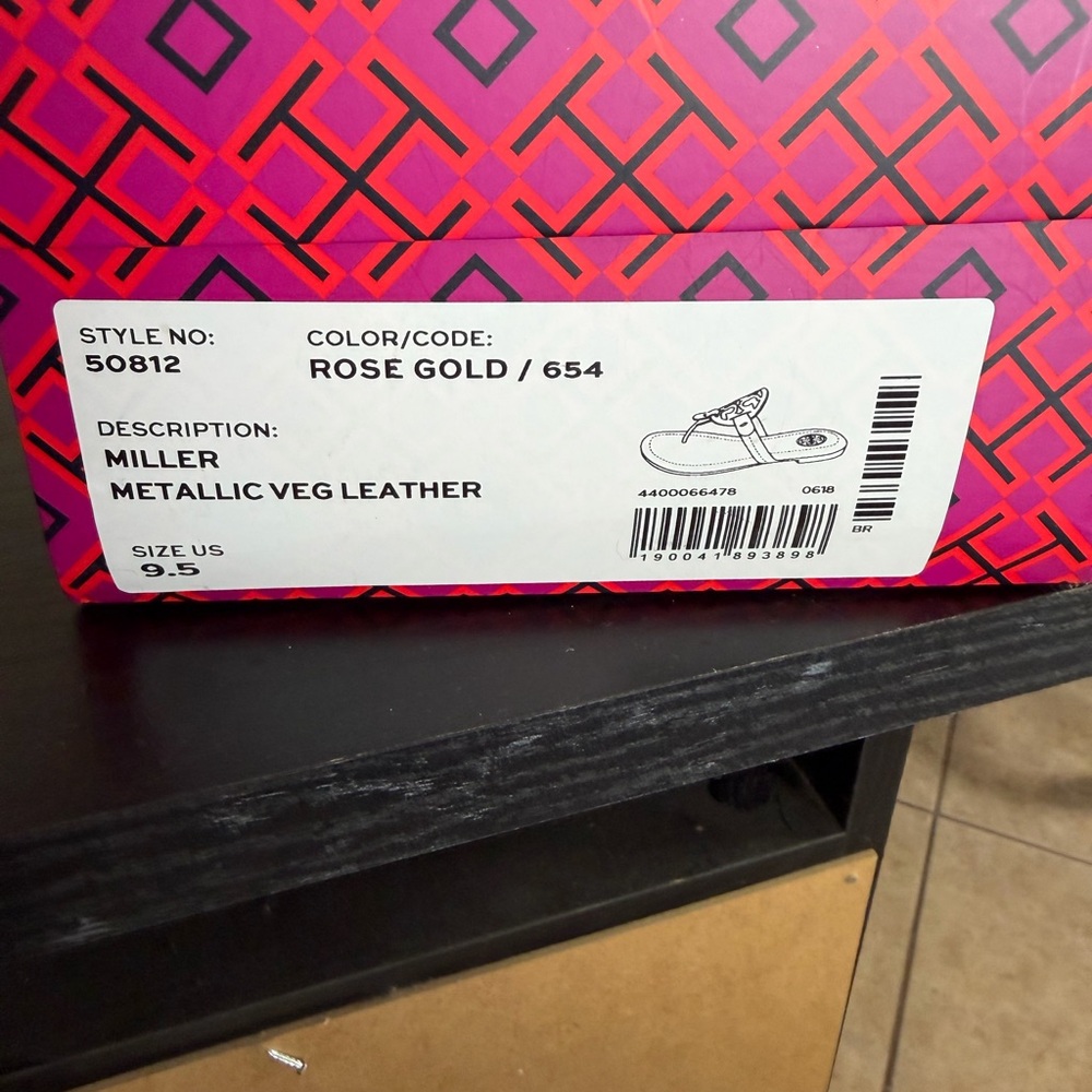 Tory Burch Rose Gold Logo Sandals - Picture 3 of 4